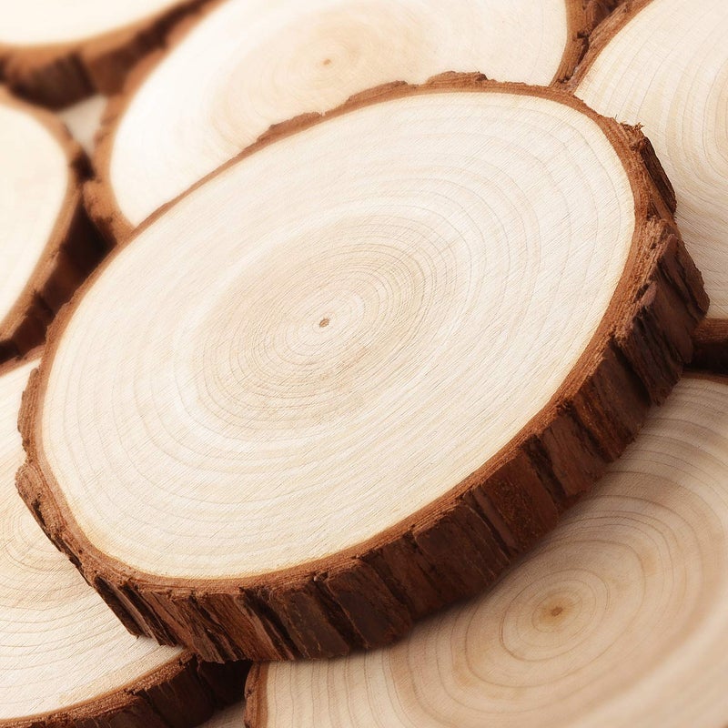 Fuyit Unfinished Wood Slices for Centerpieces, 8Pcs 5.1-5.5 Inch Natural Wooden Round Discs with Bark for Rustic DIY Crafts, Table Base, Wedding Decoration - Image 2